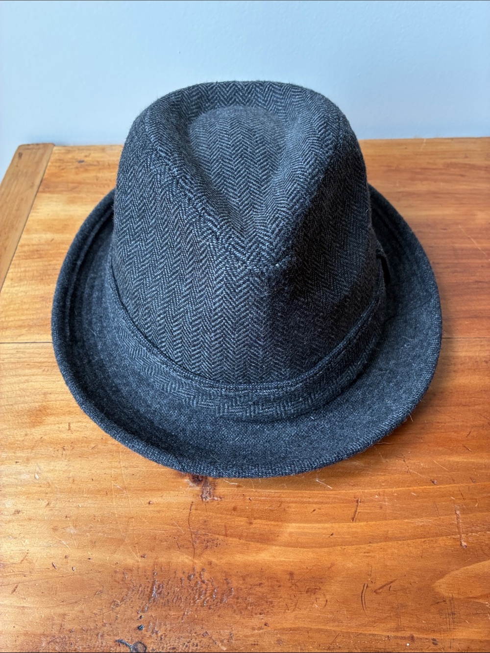 Men's Dark Gray Herringbone Wool/Polyester Fedora Hat